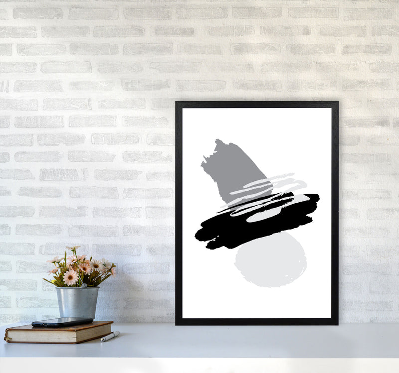 Black And Grey Abstract Paint Shapes Modern Print A2 White Frame