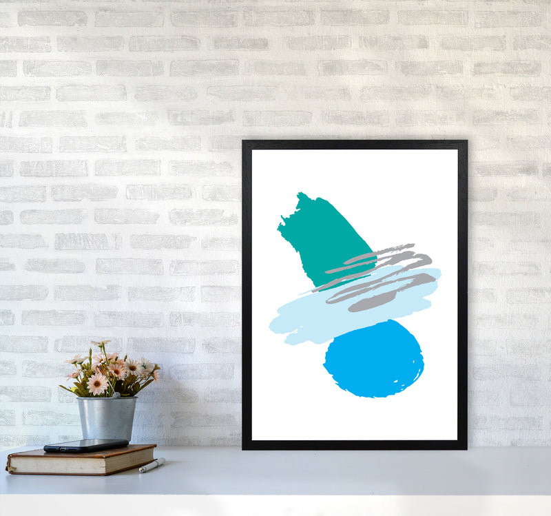 Blue And Teal Abstract Paint Shapes Modern Print A2 White Frame