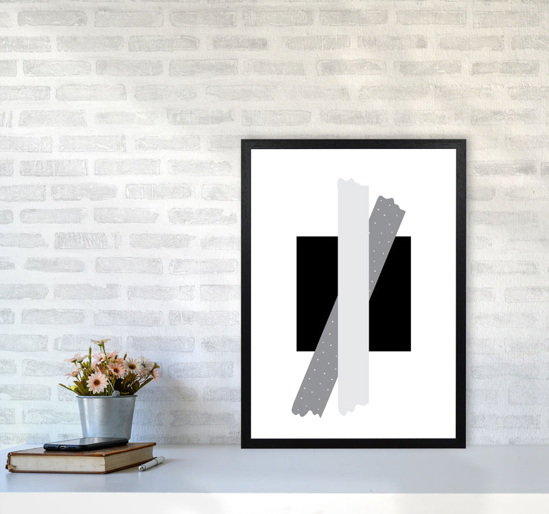 Black Square With Grey Bow Abstract Modern Print A2 White Frame