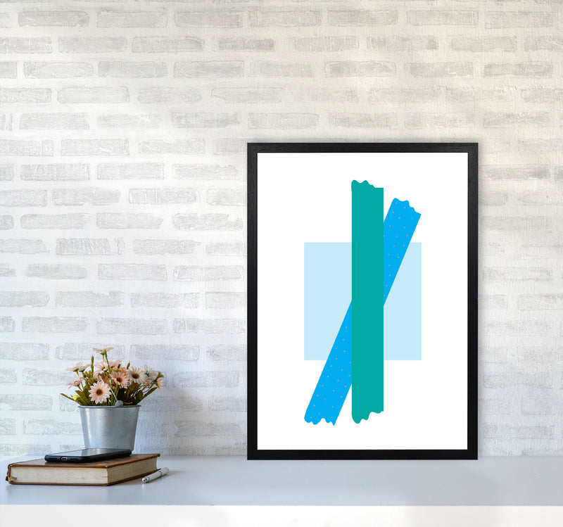 Blue Square With Blue And Teal Bow Abstract Modern Print A2 White Frame