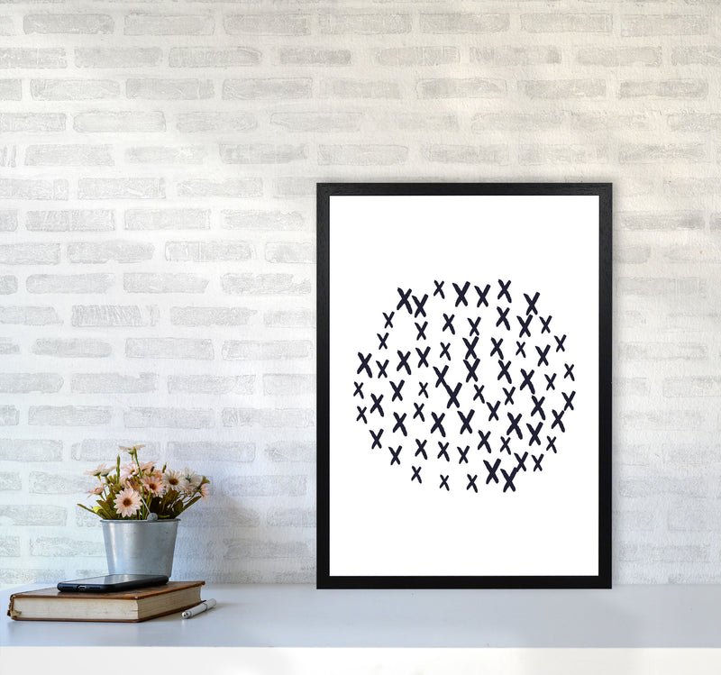 Black Crosses Circle Abstract Modern Print A2 White Frame