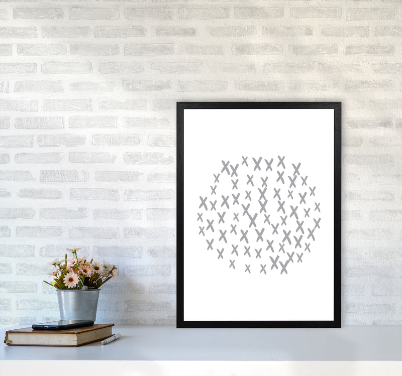 Grey Crosses Circle Abstract Modern Print A2 White Frame