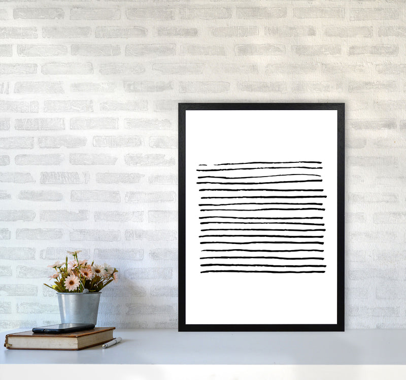 Black Zebra Lines Abstract Modern Print A2 White Frame