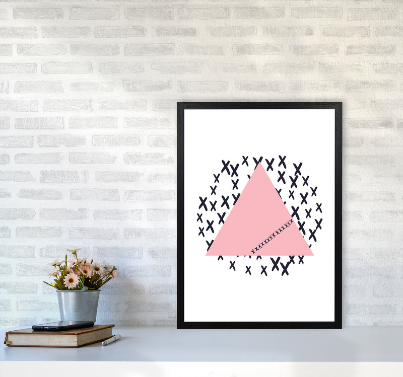 Pink Triangle With Crosses Abstract Modern Print A2 White Frame