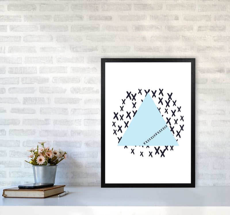 Blue Triangle With Crosses Abstract Modern Print A2 White Frame