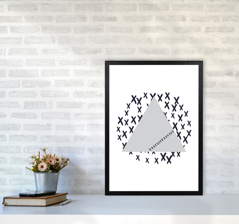 Grey Triangle With Crosses Abstract Modern Print A2 White Frame