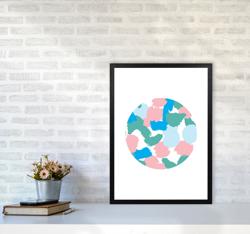 Pink And Green Paint Splodge Circle Abstract Modern Print A2 White Frame