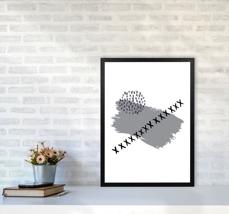 Grey X Paint Brush Abstract Modern Print A2 White Frame