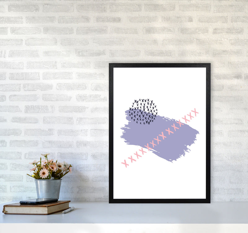 Purple X Paint Brush Abstract Modern Print A2 White Frame
