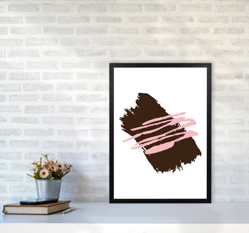 Black Jaggered Paint Brush Abstract Modern Print A2 White Frame