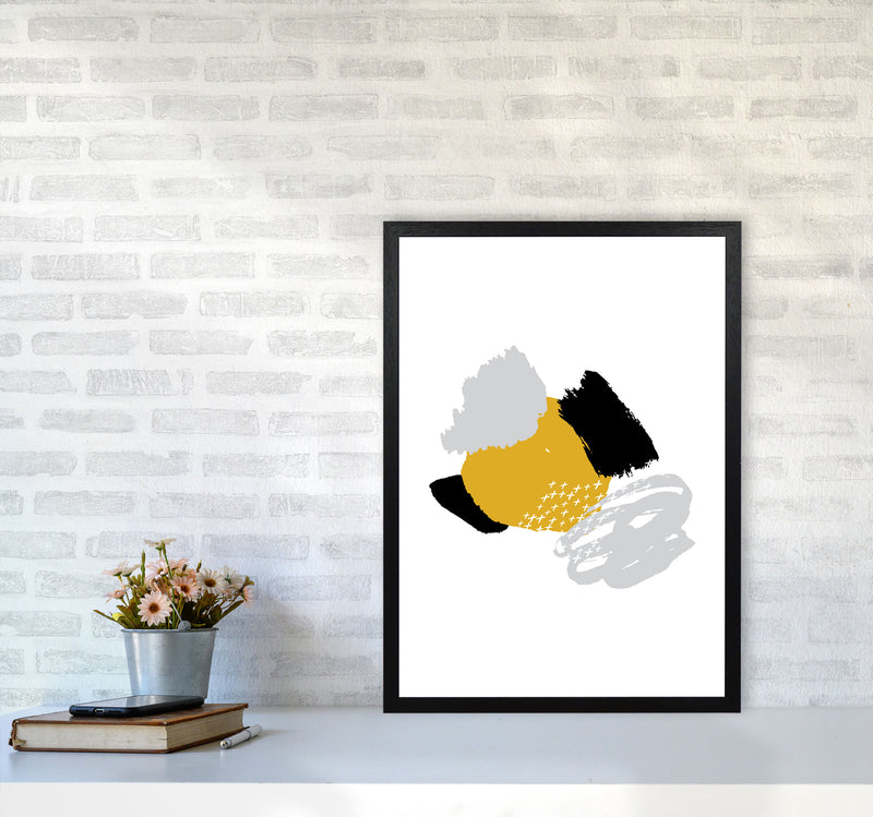 Mustard And Black Mismatch Abstract Modern Print A2 White Frame