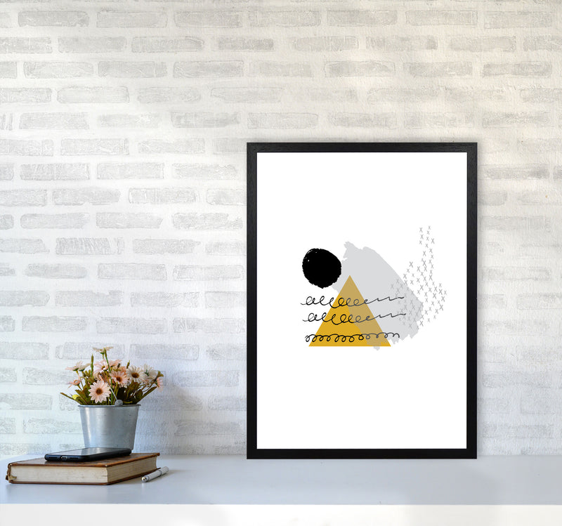 Mustard And Black Mountain Sun Abstract Modern Print A2 White Frame