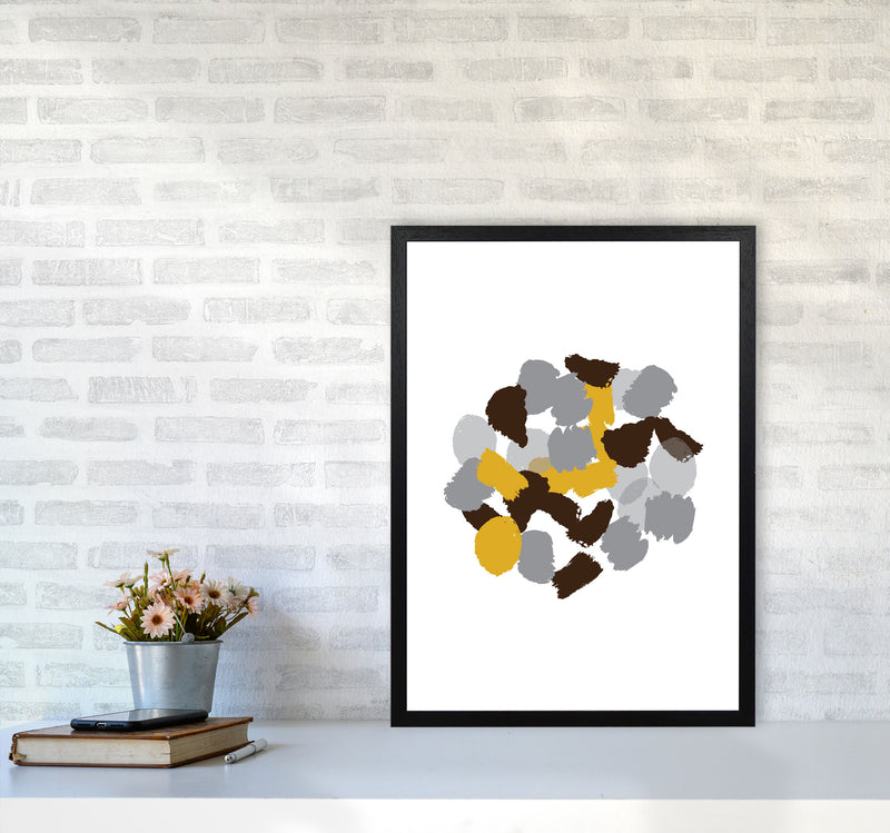 Mustard Abstract Paint Splodge Modern Print A2 White Frame