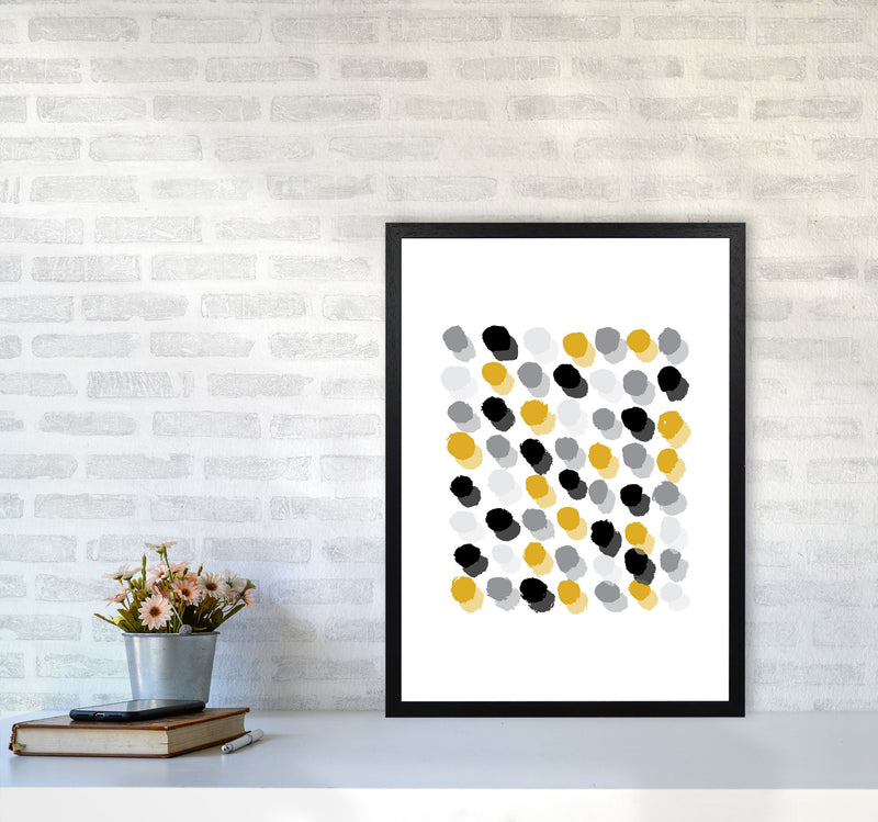 Mustard Polka Dots Abstract Modern Print A2 White Frame