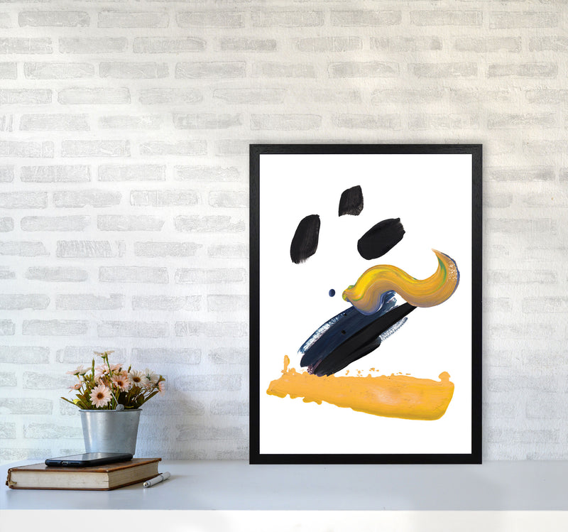 Mustard And Black Abstract Paint Strokes Modern Print A2 White Frame