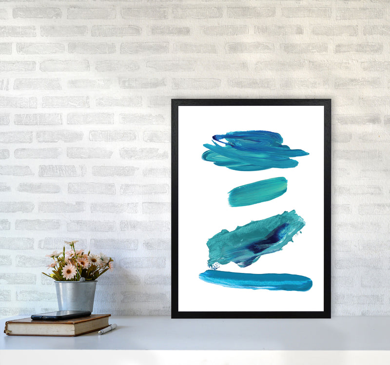 Turquoise Abstract Paint Strokes Modern Print A2 White Frame