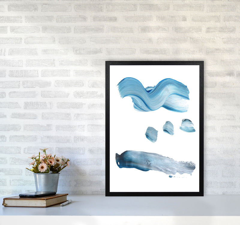 Light Blue Abstract Paint Strokes Modern Print A2 White Frame