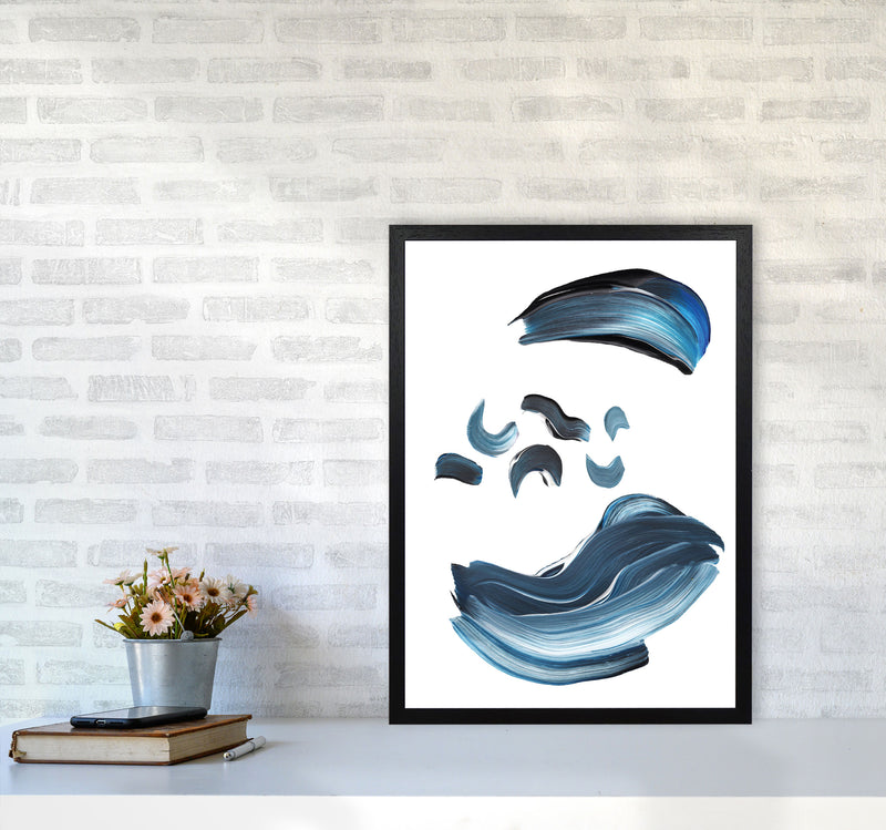 Dark Blue And Grey Abstract Paint Strokes Modern Print A2 White Frame
