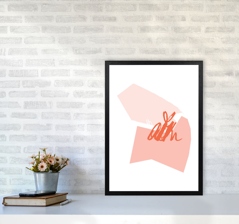 Pink And Coral Abstract Shapes Modern Print A2 White Frame