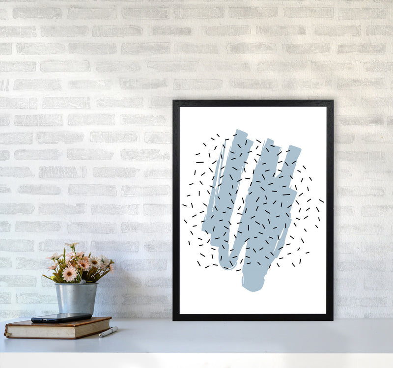 Blue Paint With Black Polka Abstract Modern Print A2 White Frame