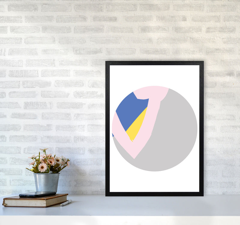 Grey, Pink And Navy Abstract Circle Modern Print A2 White Frame