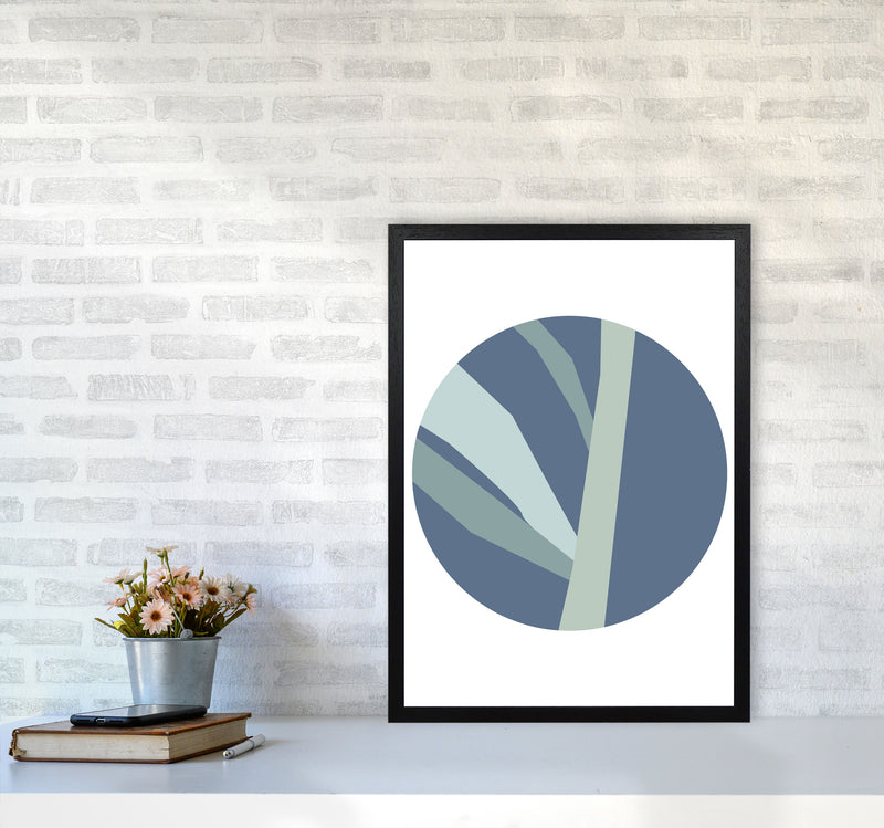 Navy Abstract Circle With Branches Modern Print A2 White Frame