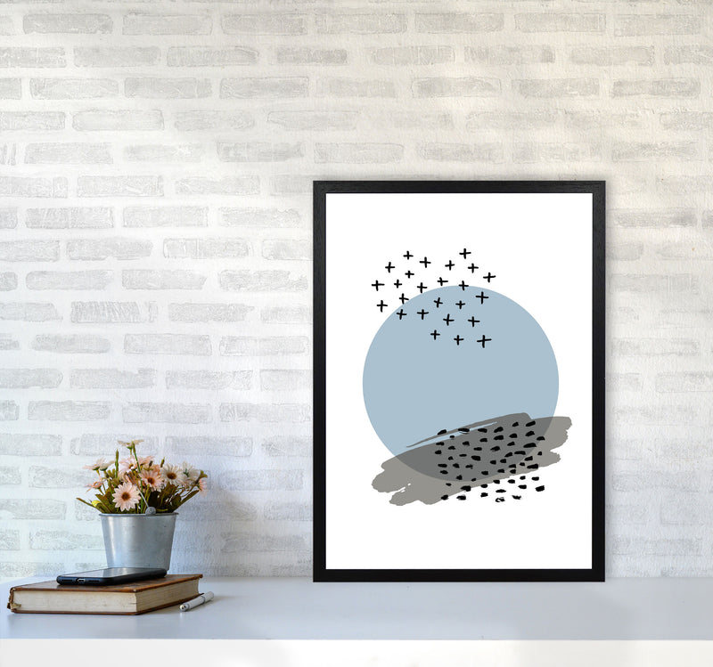 Blue Abstract Circle With Black Dashes Modern Print A2 White Frame