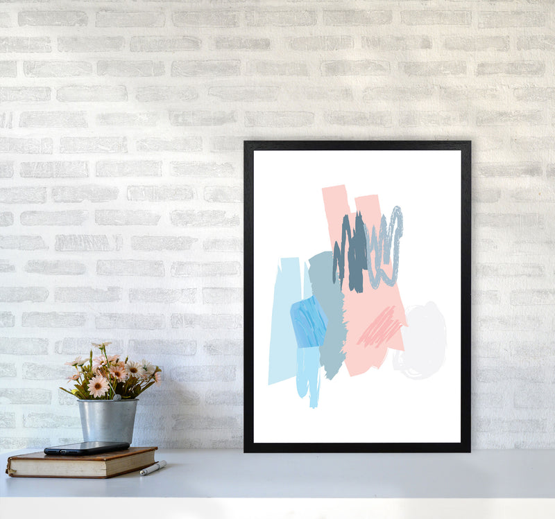 Blue And Pink Abstract Scribbles Modern Print A2 White Frame
