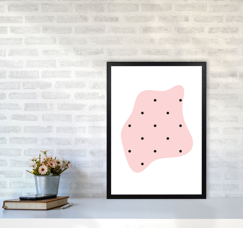 Abstract Pink Shape With Polka Dots Modern Print A2 White Frame