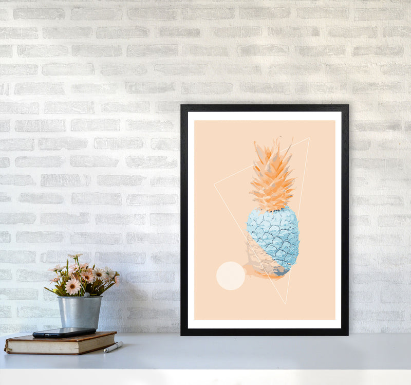 Blue And Pink Pineapple Modern Print, Framed Kitchen Wall Art A2 White Frame