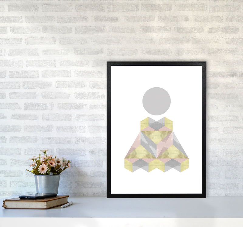 Gold, Pink And Grey Abstract Shapes Modern Print A2 White Frame