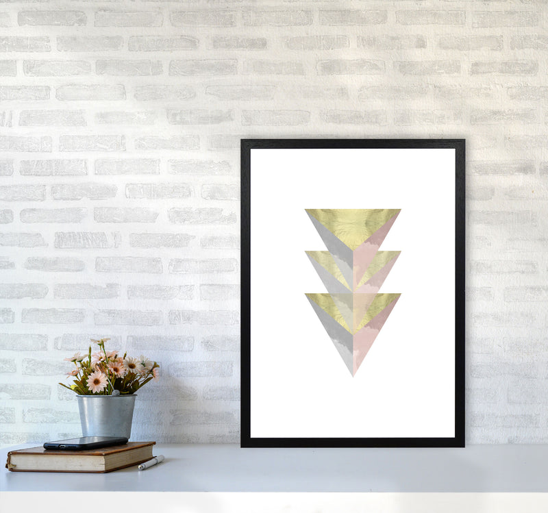 Gold, Pink And Grey Abstract Triangles Modern Print A2 White Frame