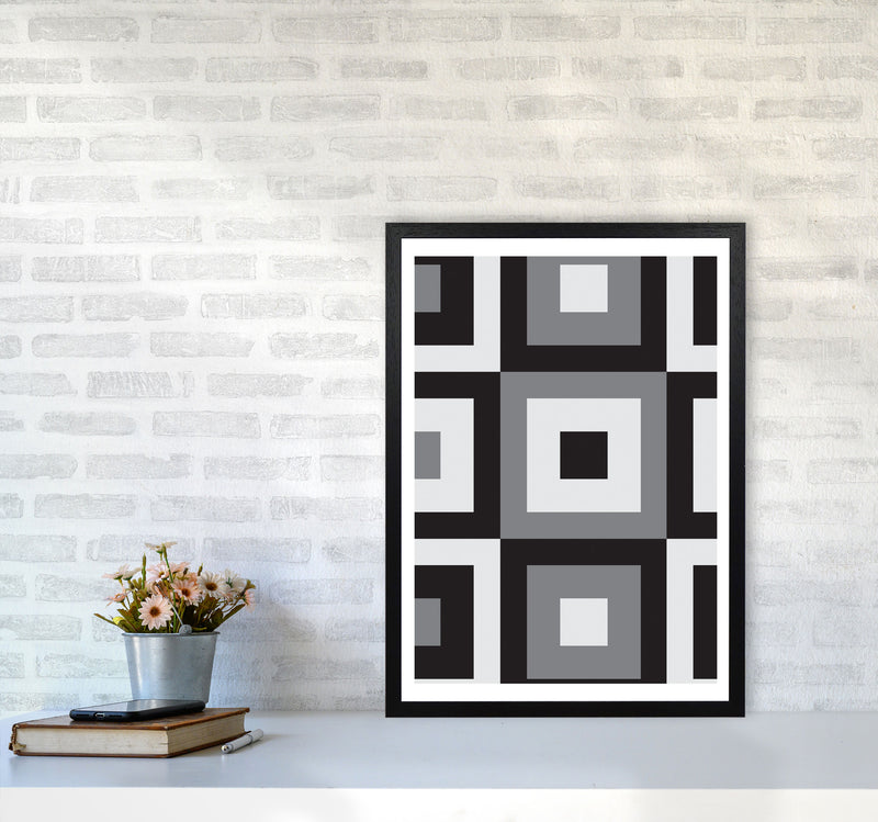 Grey Abstract Patterns 1 Modern Print A2 White Frame