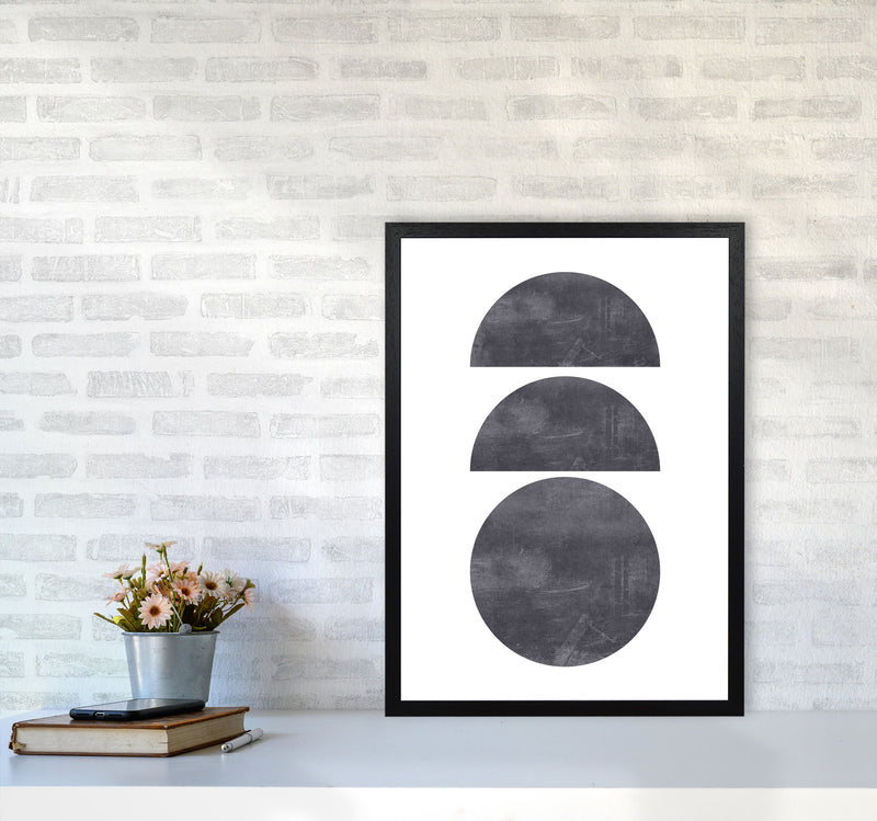 Abstract Scratched Texture Circles Modern Print A2 White Frame