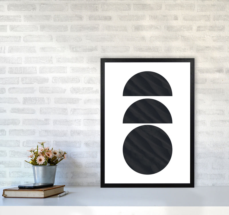 Abstract Black Textured Circles Modern Print A2 White Frame