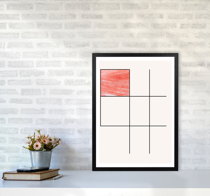 Abstract Red Crayon Geo 1 Modern Print A2 White Frame