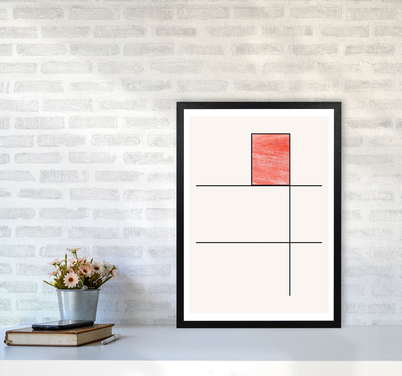 Abstract Red Crayon Geo 2 Modern Print A2 White Frame