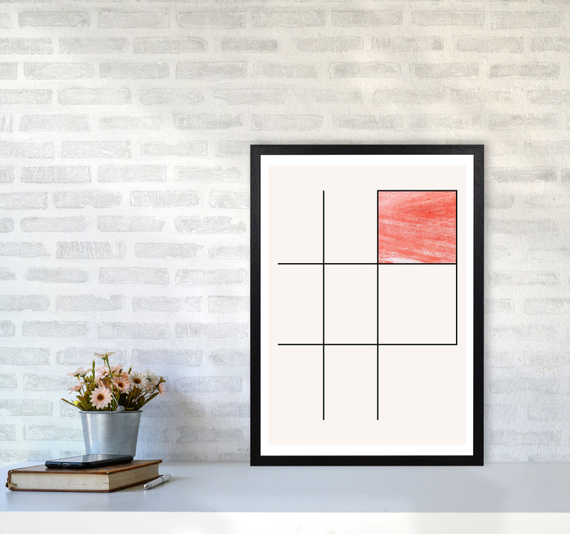 Abstract Red Crayon Geo 3 Modern Print A2 White Frame