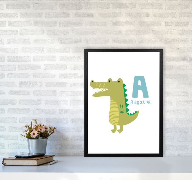 Alphabet Animals, A Is For Alligator Framed Nursey Wall Art Print A2 White Frame
