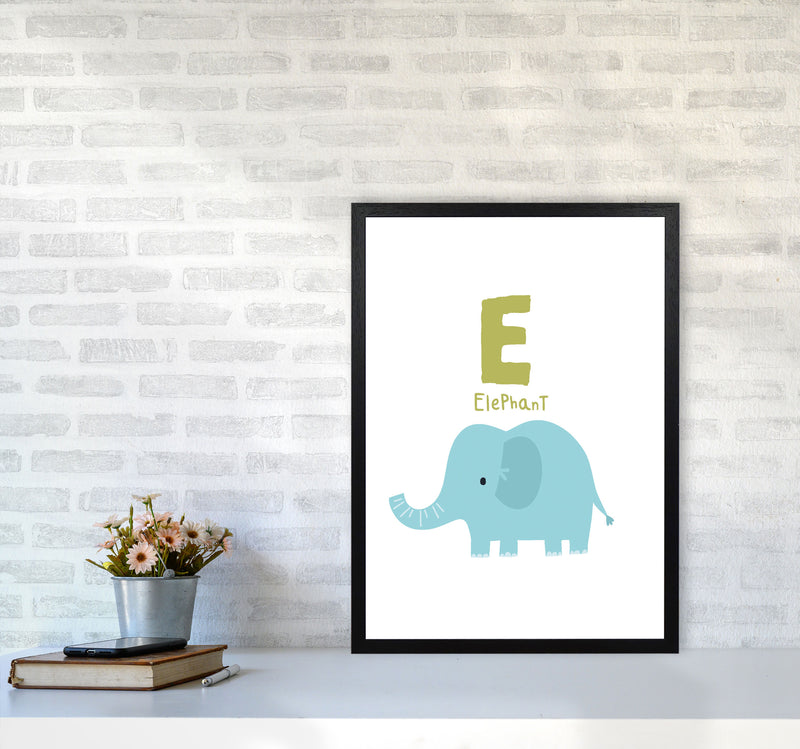 Alphabet Animals, E Is For Elephant Framed Nursey Wall Art Print A2 White Frame