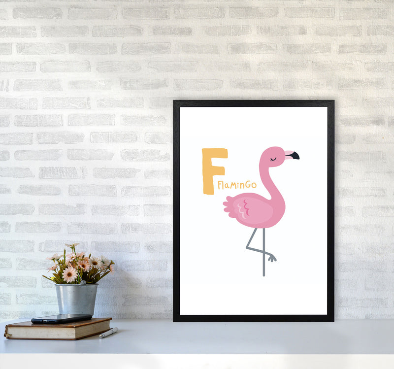 Alphabet Animals, F Is For Flamingo Framed Nursey Wall Art Print A2 White Frame