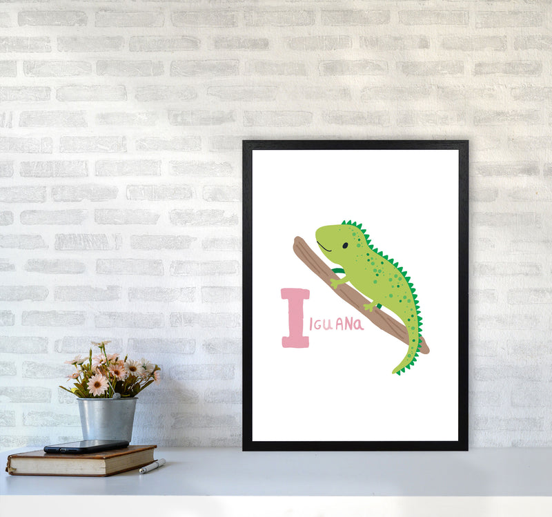 Alphabet Animals, I Is For Iguana Framed Nursey Wall Art Print A2 White Frame