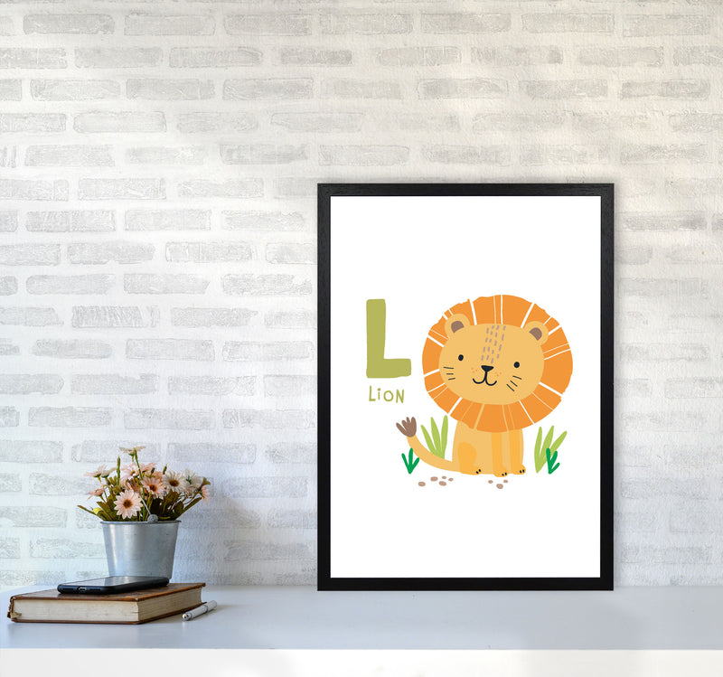 Alphabet Animals, L Is For Lion Framed Nursey Wall Art Print A2 White Frame