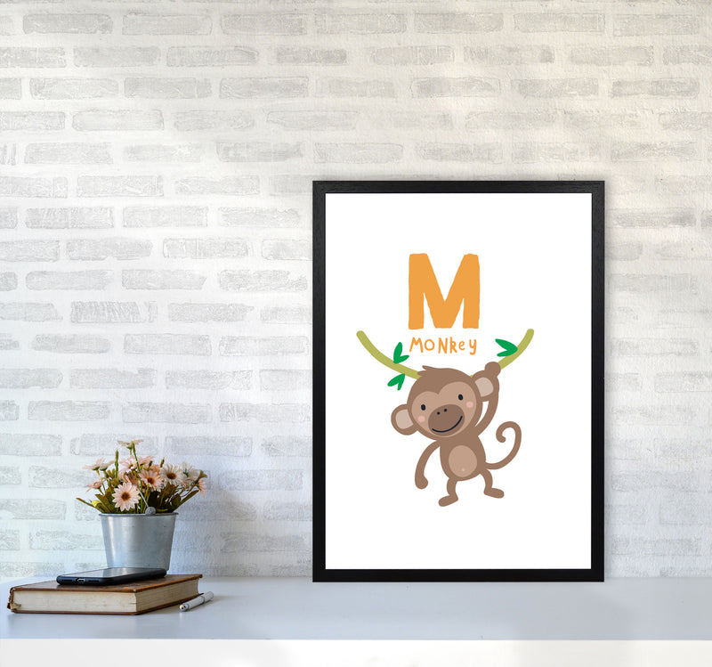 Alphabet Animals, M Is For Monkey Framed Nursey Wall Art Print A2 White Frame