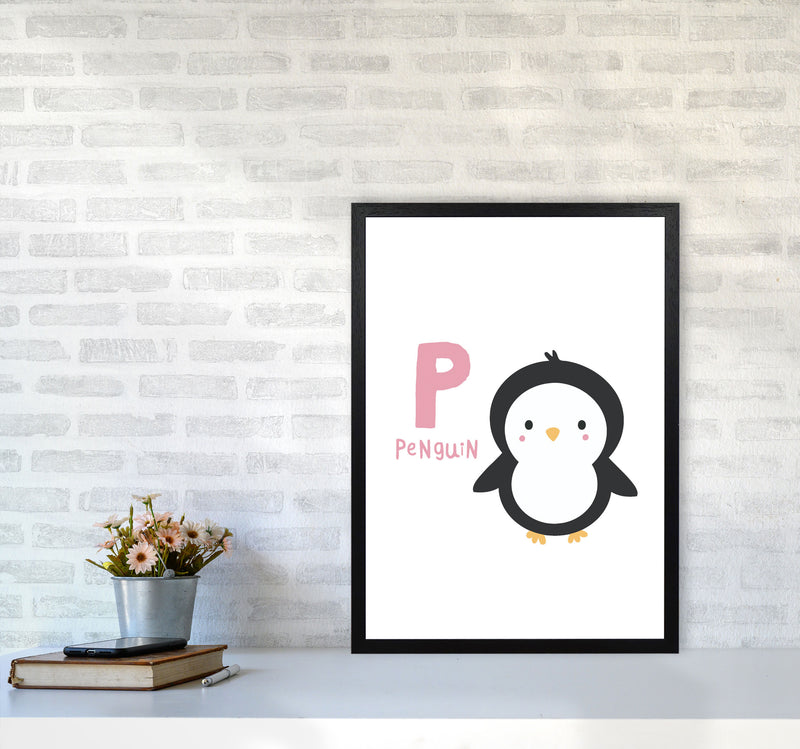 Alphabet Animals, P Is For Penguin Framed Nursey Wall Art Print A2 White Frame