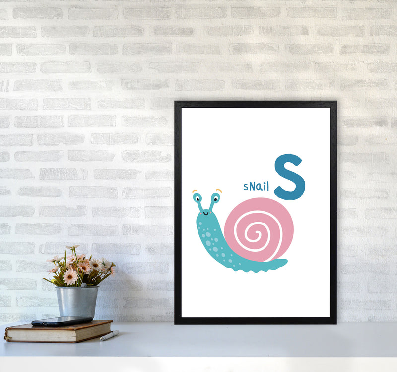 Alphabet Animals, S Is For Snail Framed Nursey Wall Art Print A2 White Frame