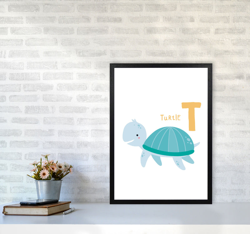 Alphabet Animals, T Is For Turtle Framed Nursey Wall Art Print A2 White Frame