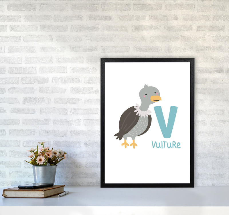 Alphabet Animals, V Is For Vulture Framed Nursey Wall Art Print A2 White Frame