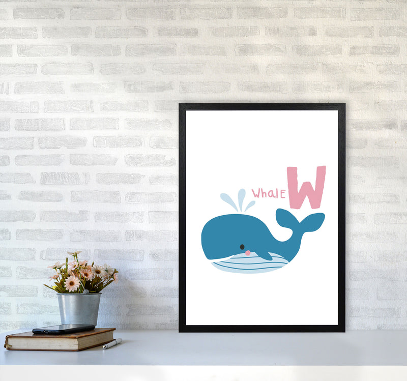 Alphabet Animals, W Is For Whale Framed Nursey Wall Art Print A2 White Frame