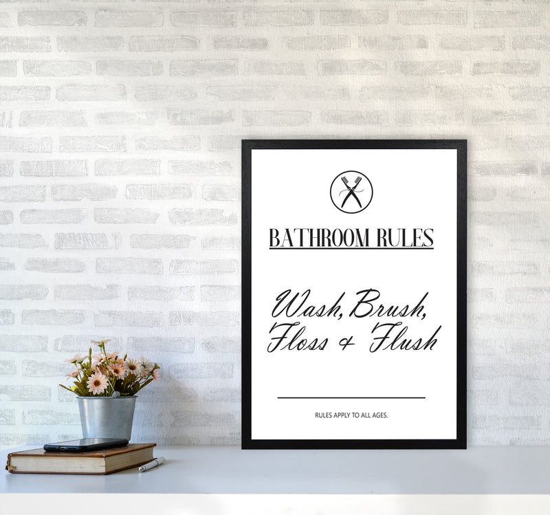 Bathroom Rules Modern Print, Framed Bathroom Wall Art A2 White Frame